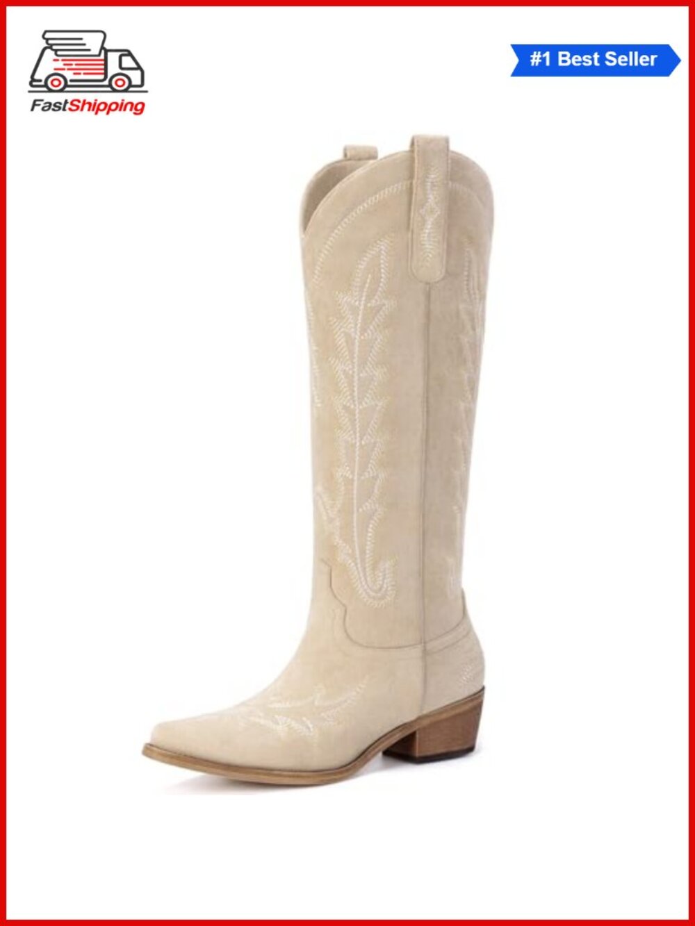 ✨Rivalran Women's Knee High Western Cowboy Boots Pointed Toe Chunky Heel